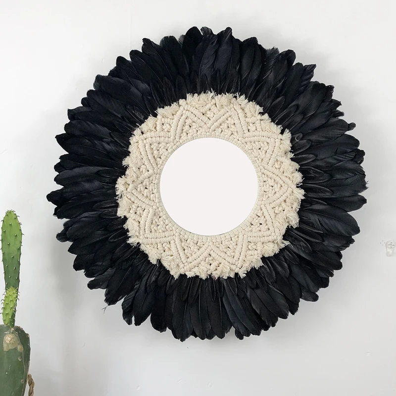 B Black 55cm 3 шт., ручная работа, перо макраме, зеркало, настенная подвесная стена, Скандинавское крыльцо, креативная гостиная, диван, B& B, декор изголовья, бохо, Декор - Цвет: B Black 55cm