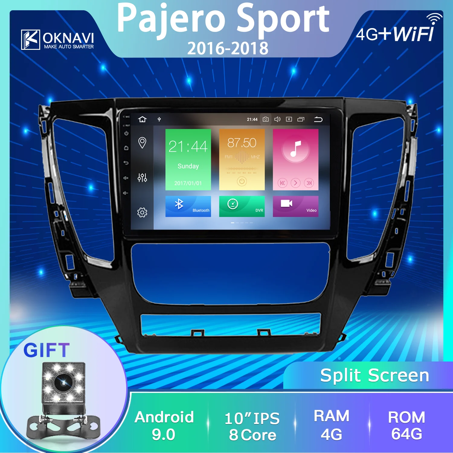

OKNAVI For Mitsubishi Pajero Sport Car Radio GPS Navigation Multimedia Video Player Android 9.0 10 Inch Send 8 LED Backup Camera