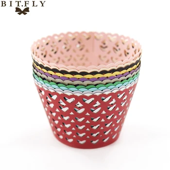 

12pcs Cupcake Wrapper Liner Love Heart Lace Laser Cut Baking Cup Hollow Paper Cake Cup DIY Baking Fondant Cupcake Decor Tool