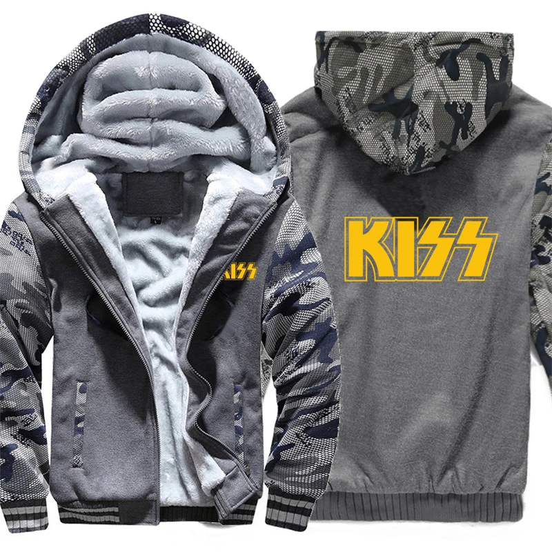 Kiss Band толстовки зимняя камуфляжная куртка с рукавами мужские флисовые свитера в стиле хип-хоп