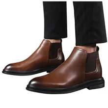 Мужские ковбойские ботинки; Повседневная Удобная Обувь на низком каблуке; высокие деловые мужские кожаные короткие ботиночки; обувь под костюм; zapatillas hombre