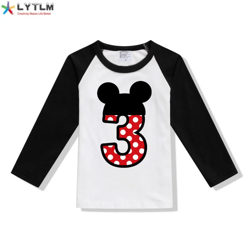 LYTLM футболка с Микки-Маусом и цифрой 1-5 для дня рождения Футболка для мальчиков брендовые Детские топы для девочек, футболки для мальчиков на осень, Anniversaire Enfant