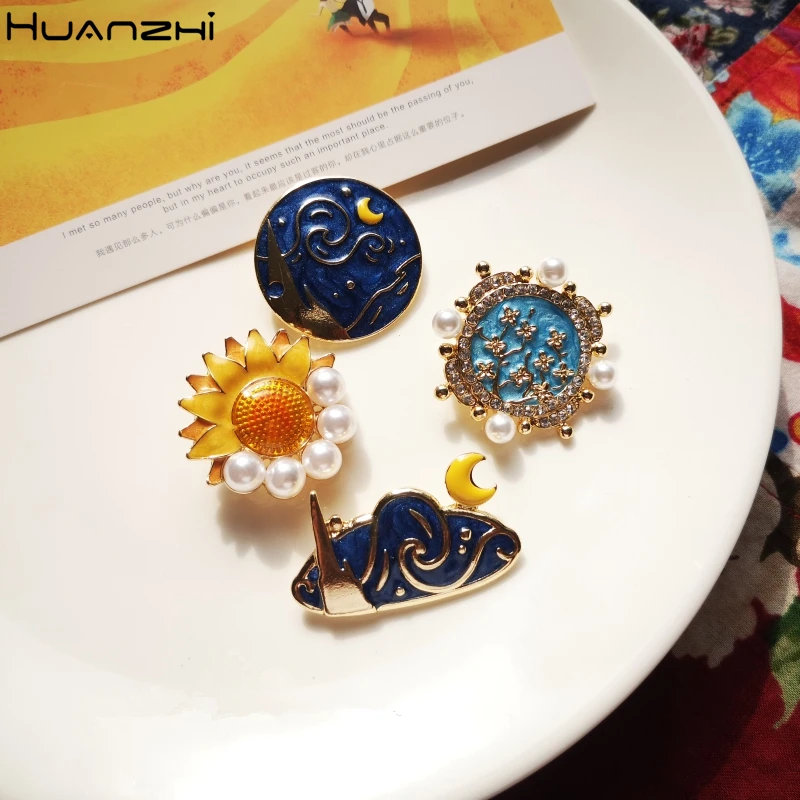 HUANZHI 2019 Новинка Ван Гог Звездная ночь Подсолнух картина маслом кабошон купол