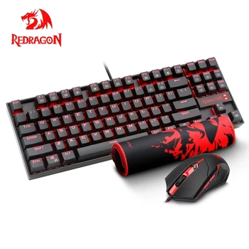 شراءRedragon USB لوحة مفاتيح الألعاب الميكانيكية ماوس الوسادة المجموعات 87 مفاتيح القياسية 3200 ديسيبل متوحد الخواص 5 أزرار الفئران مجموعة السلكية الكمب...