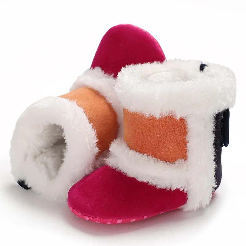Зимние ботинки для новорожденных; Теплая обувь для мальчиков и девочек; обувь с мягкой флисовой подошвой для малышей; нескользящая комбинированная обувь; Цвет 0-18 месяцев - Цвет: C Red
