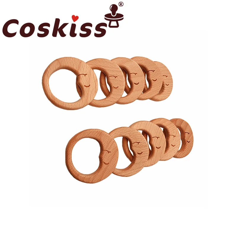 Coskiss Food Grade Round Moon Beech Teether Children's Baby Toys Diy Made Wooden Ring Teething | Уход за ребенком