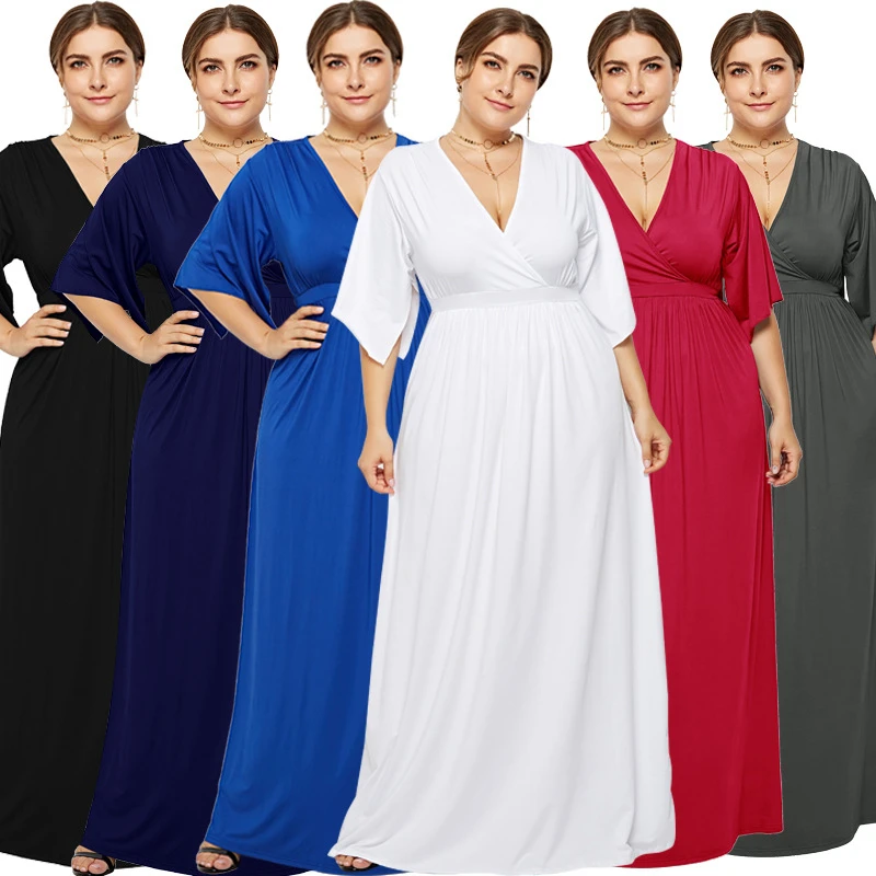 

Elegant Plus Size Evening Dresses Long A-Line V-Neck Half Sleeve Simple Chiffon Formal Party Gowns Vestidos Largos Fiesta 2019