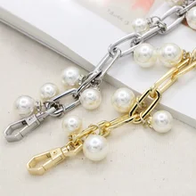 High Light Pearl Alloy Chain Manual Diy Hardware Parts Single Straps Messenger Backpack Bring Bead Gold Metal Chain Bag Strap