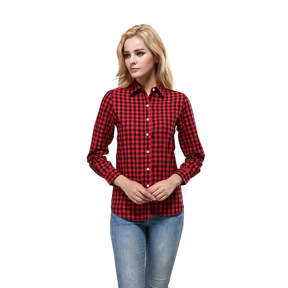 

Women's Wool Plaid Shirts, Cotton Blouses, Flannel Thicken Checkered Chiffon Shirt, Long Sleeve Slim Tops, New, 2023