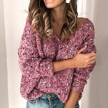 Женский свитер с v-образным вырезом, Однотонный свитер на весну и осень, модный тонкий эластичный пуловер, повседневный джемпер с длинным рукавом