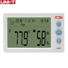 UNI-T Измеритель температуры и влажности A13T; Таблица температуры и влажности в помещении, отображение времени/даты/Недели/температуры и влажности