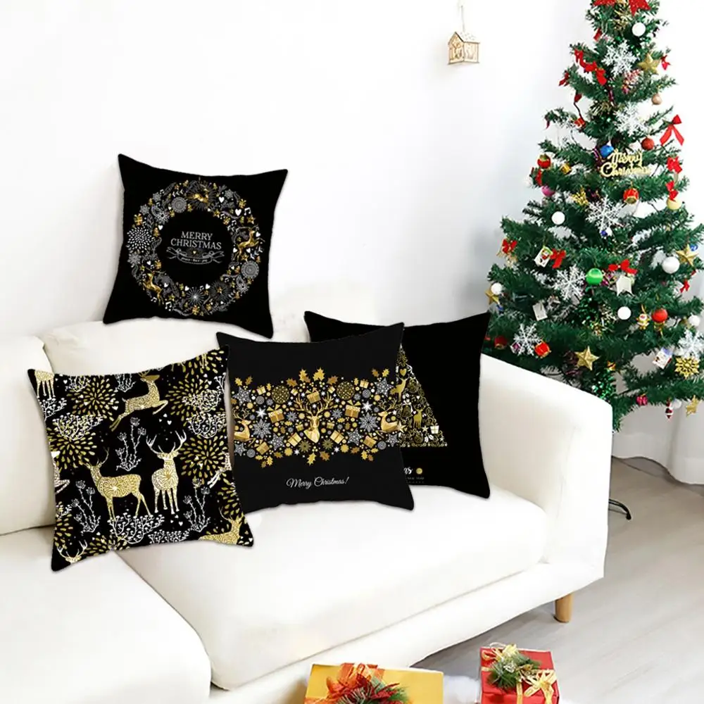 Рождественская наволочка черная и Золотая Рождественская Подушка украшение чехлов на подушки наволочки для дивана автомобиля спальни домашний декор чехол