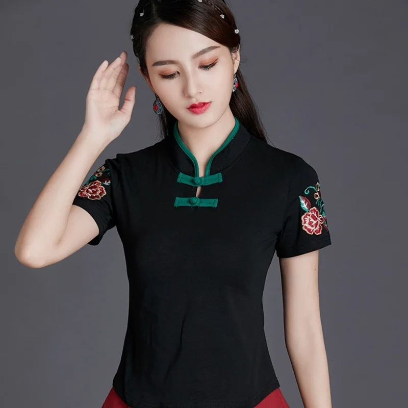 Women Chinese Shirt Ladies Chinese Tops Women Chinese T Shirt Oblique Shanghai Shirt Qipao Cheongsam Top Style Clothing