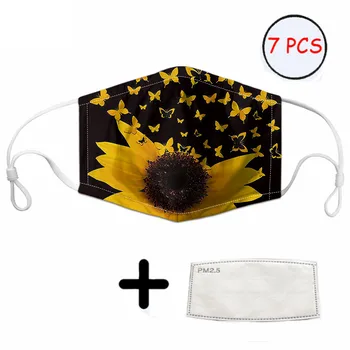 

Sunflower Butterfly Print Mouth Mask Women Black Durable Face Mask with Activated Carbon Filter Adults Breathing Protection Mask