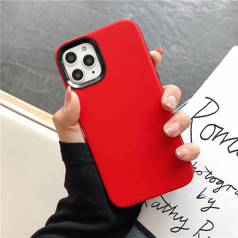 Luxury Full Cover Solid color Phone Case For iPhone 11 Pro X XR XS Max 6 6s 7 8 Plus TPU+ Hard PC Protective Case