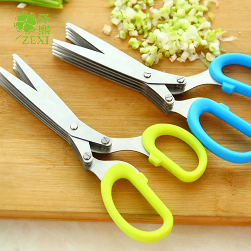 T0055 Stainless Steel Multilayer Kitchen Scissors Multi-functional Household Chopped Green Onion Seaweed 5-Tier Broken Fresh Cut