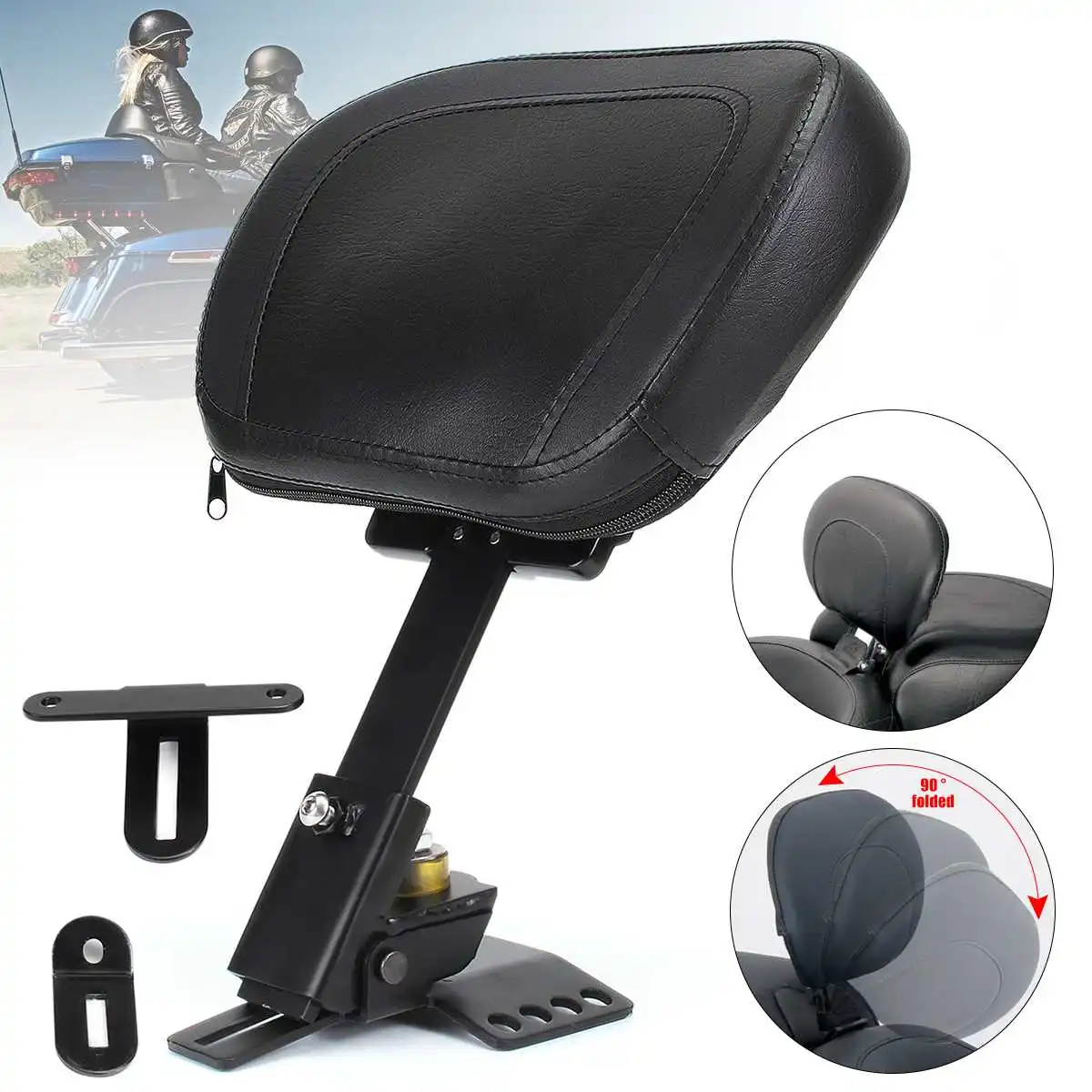 

Adjustable Motorcycle Driver Rider Leather Seat Cushion Backrest Black For Harley Davidson-Road/Street/Electra Glide 1988-2016