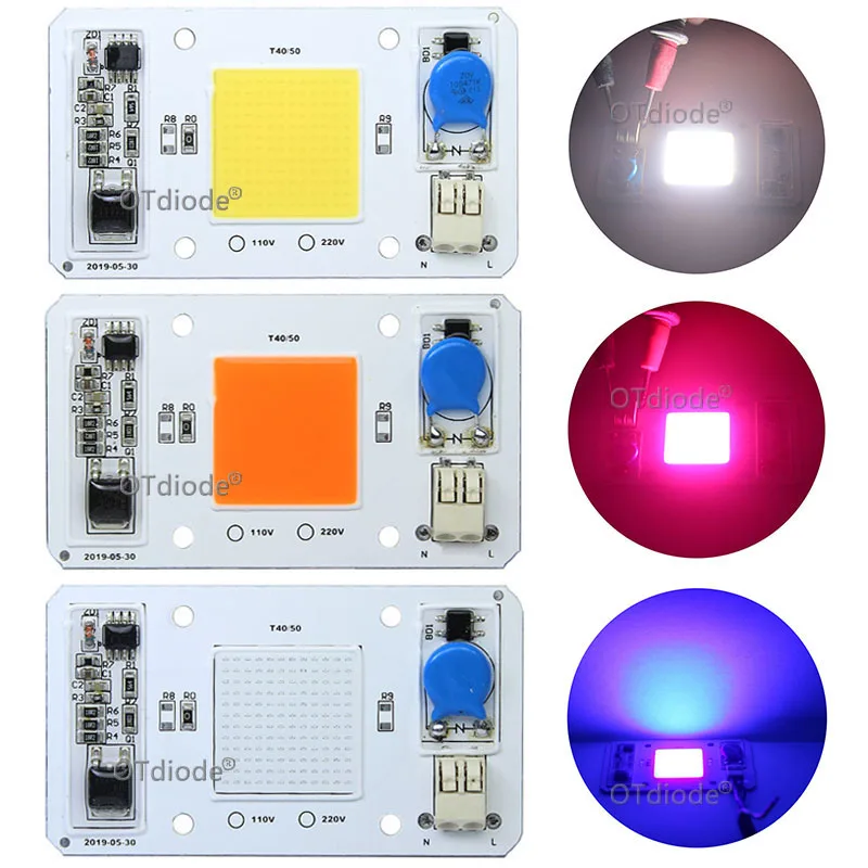 LED 50W COB Bulb Smart IC AC 220V Driver White Warm Cool Full Spectrum Spotlight Floodlight Flip chip lamp tube DIY