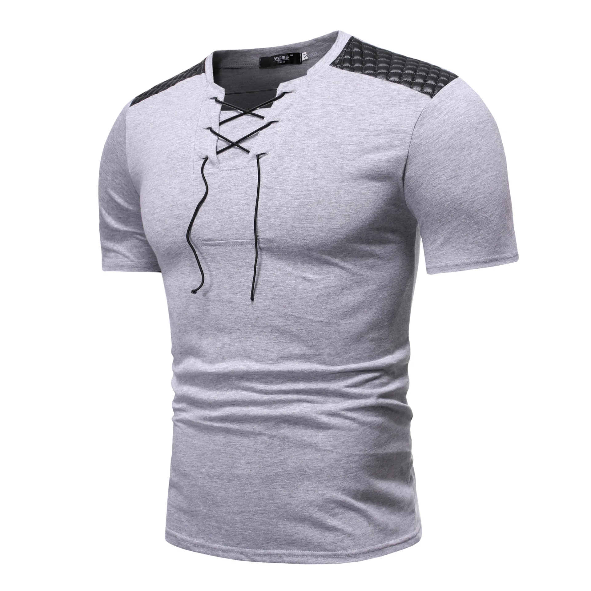 Мужская Повседневная футболка с v образным вырезом на шнуровке короткими