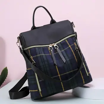 

Lady Fashion Lightweight Plaid Backpack Waterproof Canvas Travel Shoulder Bag