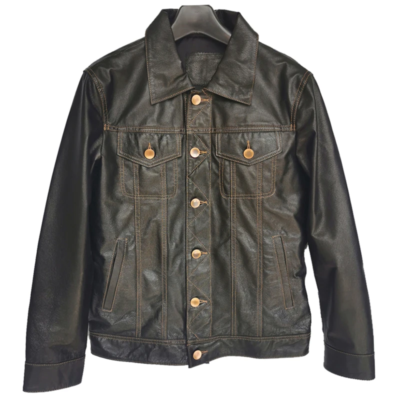 

DHL Free Shipping Men's Genuine Leather Jacket Soft Slim Fit Pigskin Leather Jackets Male Classic Spring Autumn Coat
