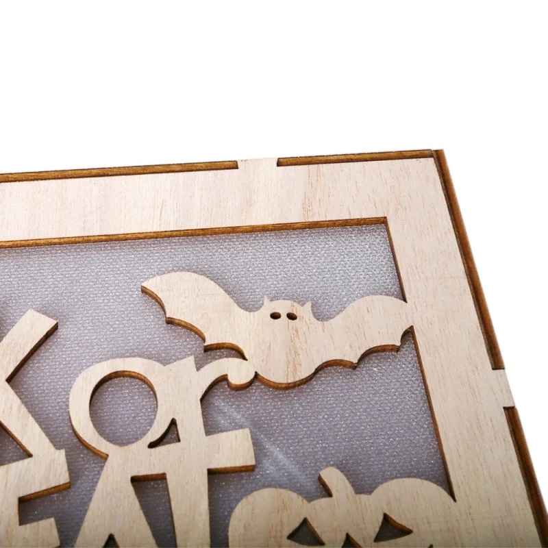 Halloween Hanging Decoration LED Light Haunted House Moon Bat Pattern Wooden Rectangular Laser Hollow Hanging Decoration