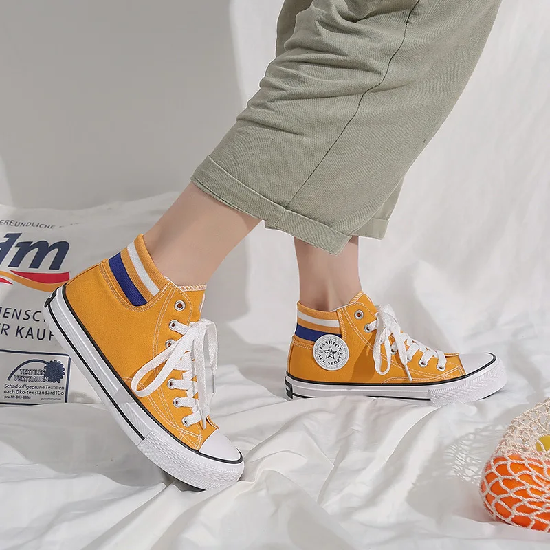 

2020 Spring Hight-top Canvas Shoes New Style Women's Korean-style Versatile Trend Sport Sneakers Lace-up Flat Casual Shoes