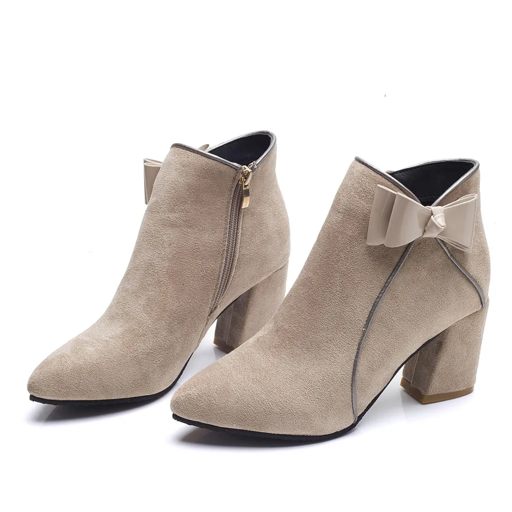 

Plus Size Ankle Boots Women Platform High Heels Buckle Shoes Thick Heel Short Solid Boot Ladies Casual Flock Footwear