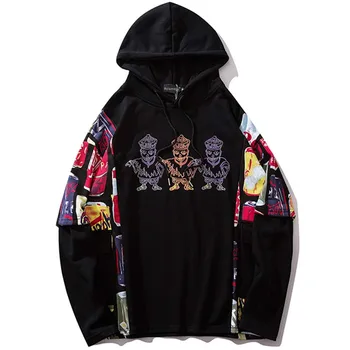 

Hoodies Men Patchwork Big Pockets Pullover Hooded Advanced Sweatshirt High Street College Style Streetwear Couple