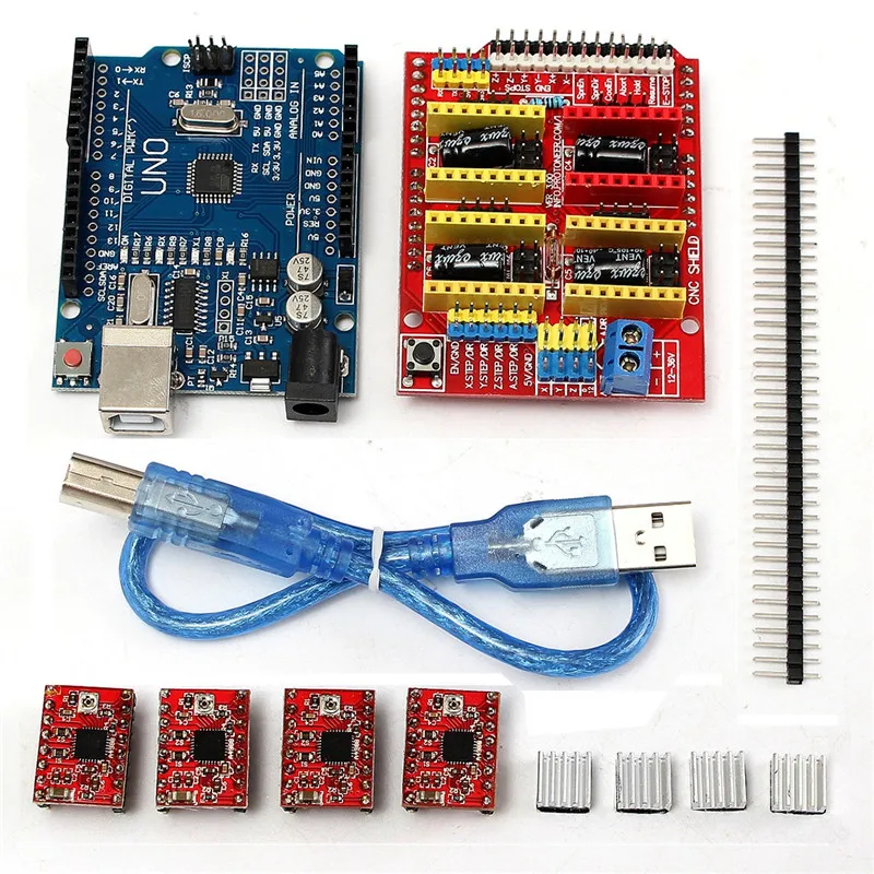 

4 x A4988 Stepper Motor Driver With Heatsink + CNC Shield Expansion Board + R3 Board Kits For-Arduino Engraver 3D Printer