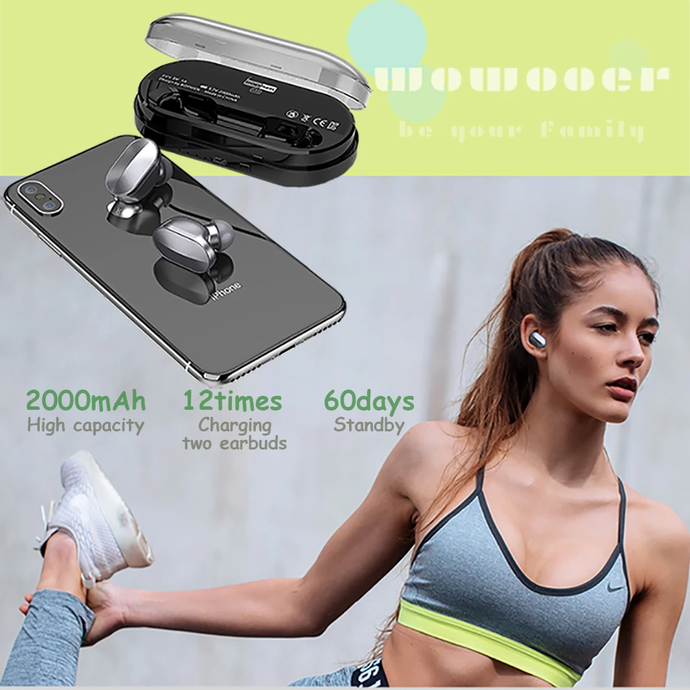 

in stock wireless headphone bluetooth earbuds for exercise running driving noise cancellation tws waterproof Tap Control