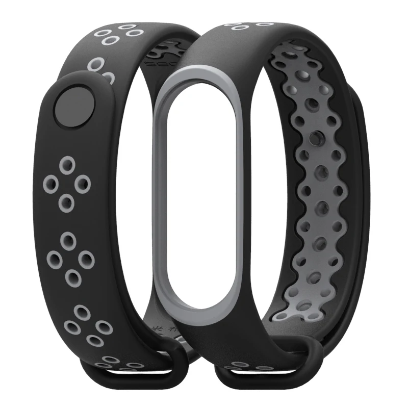 Black gray LEMFO браслет для mi Band 4 ремешок дышащий силикон двойной цветной ремешок для Xiaomi mi Band 3 Smart Band Замена - Цвет: Black gray