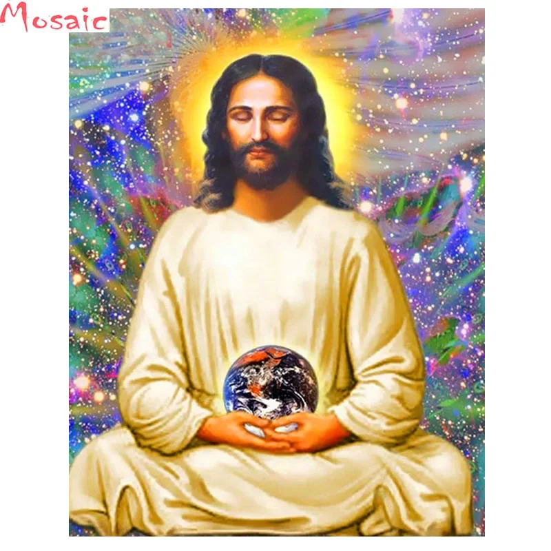 diy Diamond Painting Jesus Cross Stitch Kit Mosaic Religion With square round Embroidery Portrait Home Art | Дом и сад