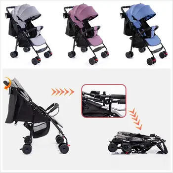 

None Baby Folding Stroller Full Canopy Sunshade Linen Laid Down Portable Baby Umbrella Cart