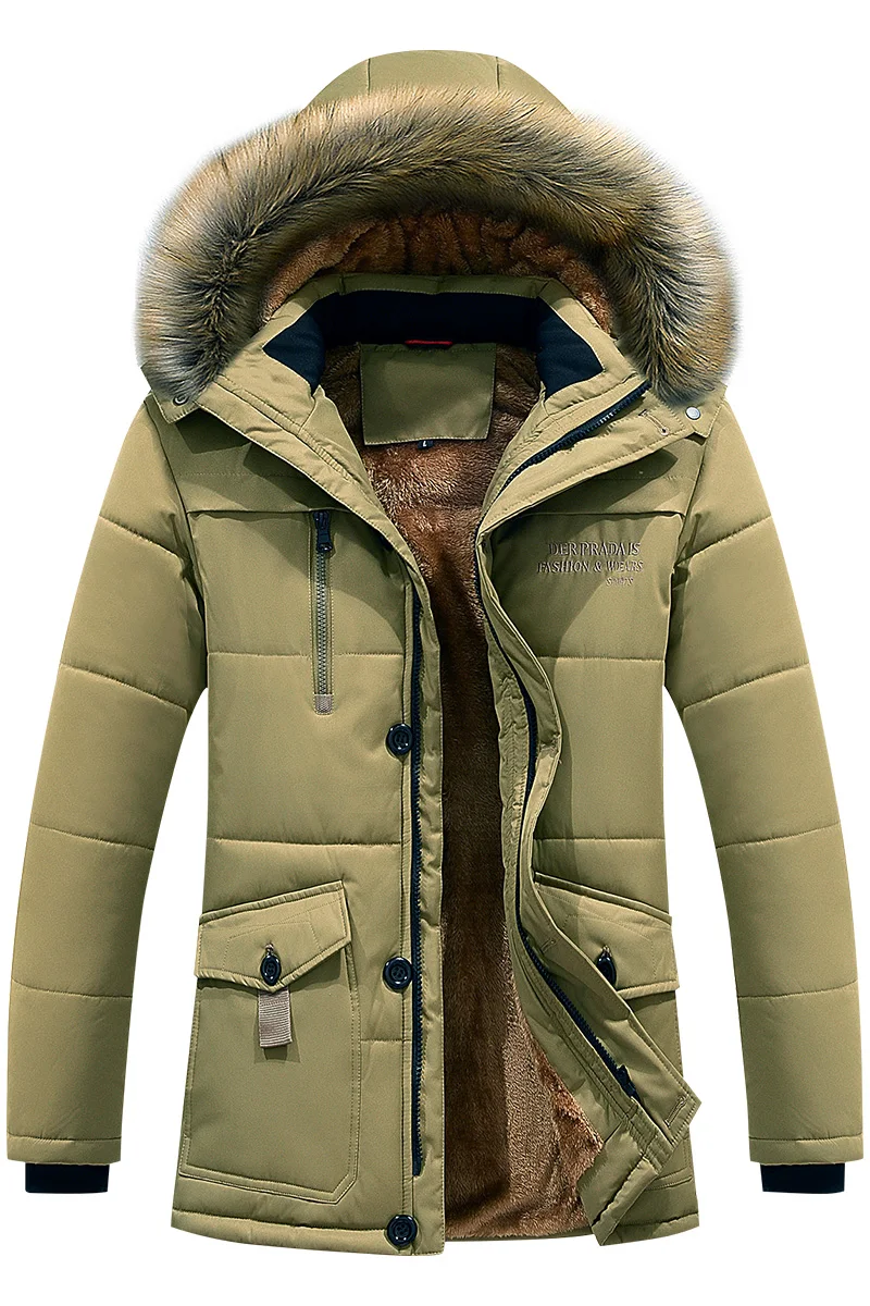 Новая мужская хлопковая теплая куртка, повседневное пальто среднего возраста для мужчин, хлопковое Стеганое пальто, Мужская зимняя толстая верхняя одежда, пальто для мужчин - Цвет: Khaki