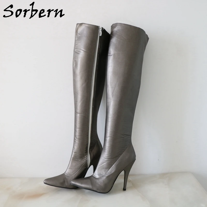 Sorbern Custom Wide Calf Boots Knee High Big Size 46 Pointy Toes Sexy Fetish