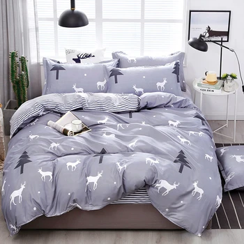 

Solstice Home Textile Elk Deer Forest Bedlinen Kid Child Boy Bedding Sets Sky Blue Duvet Cover Pillowcase Bed Sheet Cover 3/4Pcs