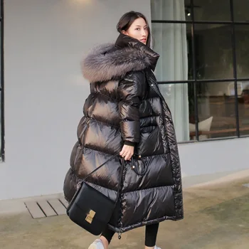 

Down Jacket Women Long Over-the-Knee Exta-long 2020 New Korean Style Fashion Large Fur Collar Thick Casual Loose Female Overcoat