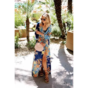 

Printting Chiffon Beach Cover Up Tunics for Beach Dress Long Kaftan Bikini Cover Up Robe De Plage SarongSwimsuit Cover-ups