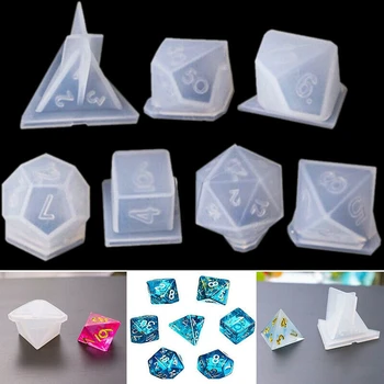 

7Pcs DIY Crystal Epoxy Molds Dice Mold Digital Game Silicone Triple-Cornered Moulds Set