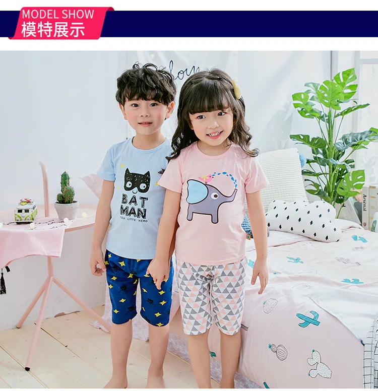 Летний детский комплект одежды с короткими рукавами, новая стильная домашняя одежда для мальчиков, пижамы для маленьких девочек 1-3 лет, Детская верхняя одежда в Корейском стиле