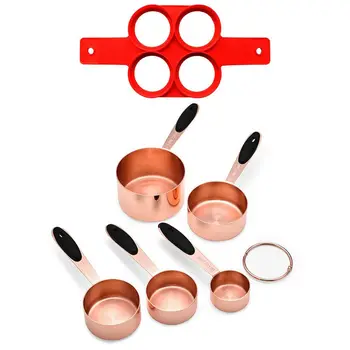 

1Pcs Baking Tools Silicone Four Hole Circular & 5Pcs Stainless Steel Acacia Rose Gold Measuring Cups with Wooden Handles
