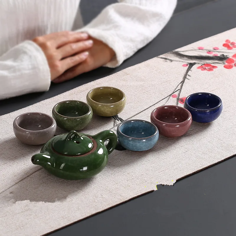 

Colorful Crackle Glaze Whole Set Crack Tea Set Customizable Gift Kung Fu Tea Set Special Offer Printed Logo Manufacturers Direct