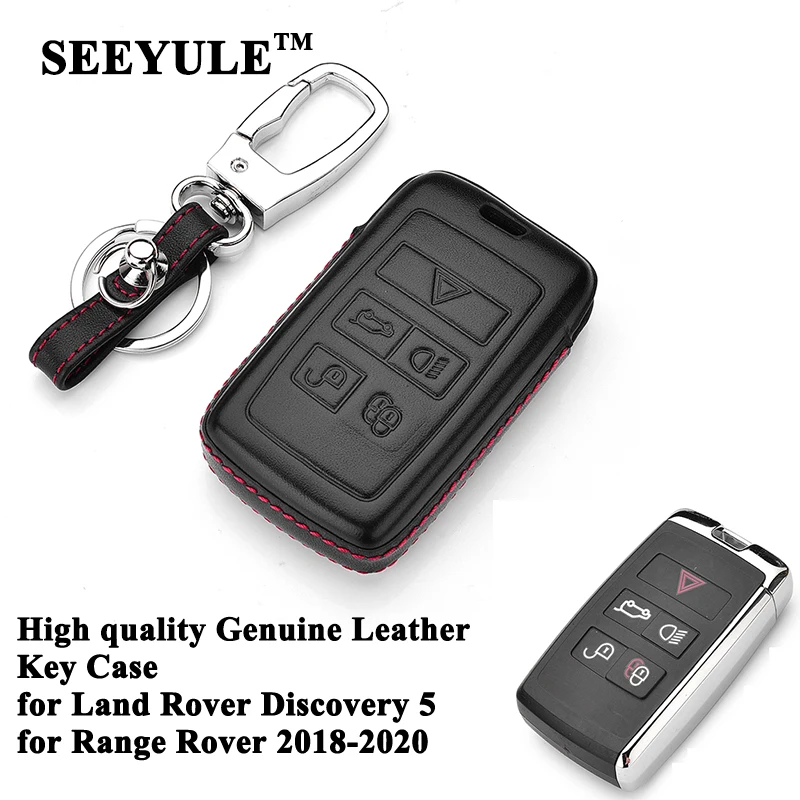 

1pc SEEYULE Styling Genuine Leather Car Key Case Cover Shell Accessories for Land Rover Discovery 5 Range Rover 2018 2019 2020
