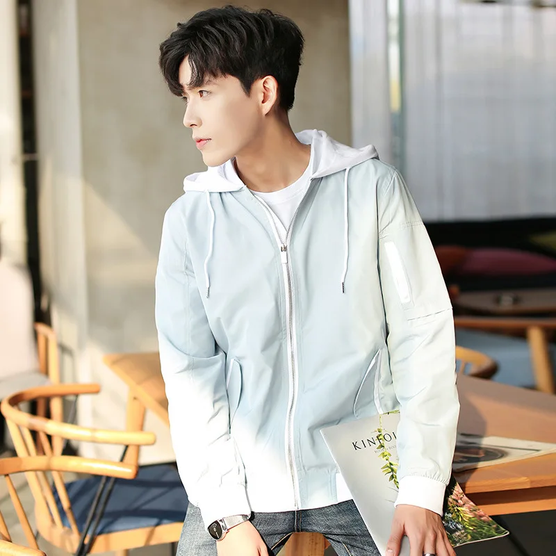 Spring And Autumn Thin Men Hooded Mixed Colors Slim Fit Coat Youth Korean-style Casual Cool Jacket Men's