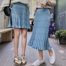 Корейские длинные юбки женские Осень Зима Высокая талия трикотажная плиссированная юбка Женская Harajuku плюс размер юбка jupe femme