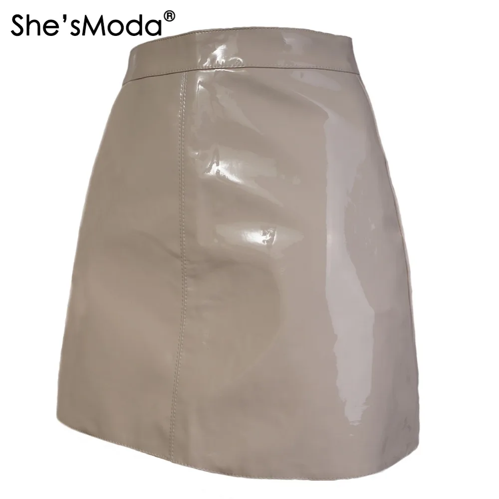 She'sModa яркие из искусственной кожи женские вечерние прямые мини-юбки трапециевидной формы