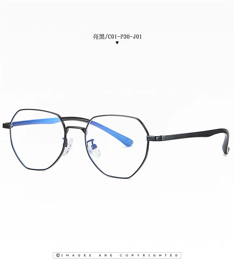 2 New fashion literary polygon computer glasses men metal anti-blue glasses retro flat mirror classic blue light glasses women - Цвет оправы: 2