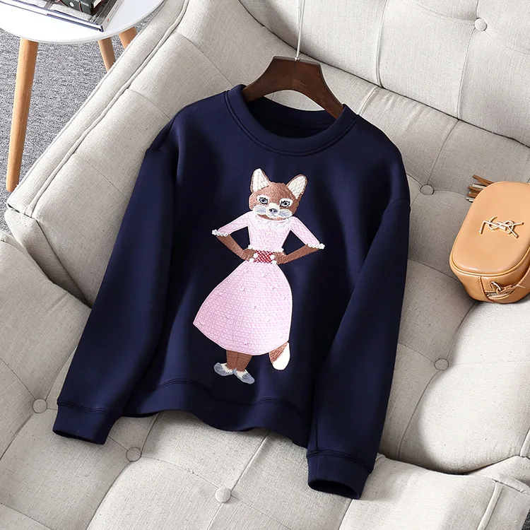 

Autumn women high quality embroidery sweatshirts Fashion cartoon pattern beading pullovers sweatshirt A963