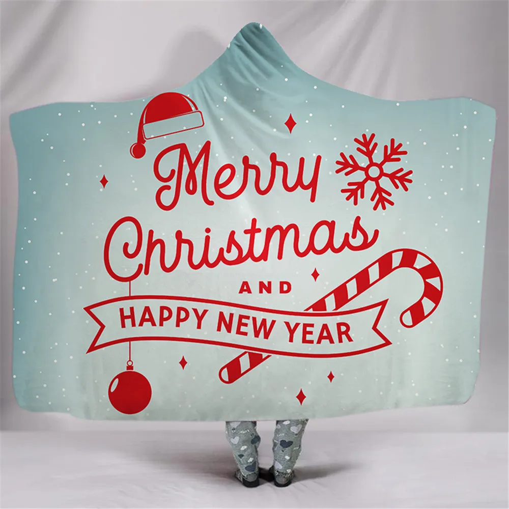 3D Merry Christmas одеяло с капюшоном супер теплый носимый плюшевый плед красочный снеговик подарок накидка с принтом балахон одеяло s - Цвет: 20